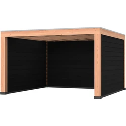Douglas overkapping, 400 x 400, met zwarte achterwand en twee zijwanden, Westwood Modern