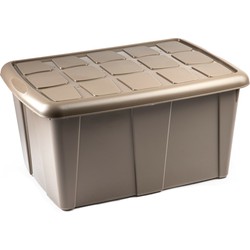 Plasticforte Opslagbox met deksel - Beige - 60L - kunststof - 63 x 46 x 32 cm - Opbergbox