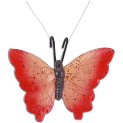 Pro Garden tuindecoratie bloempothanger vlinder - kunststeen - rood - 13 x 10 cm - Tuinbeelden