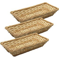 Broodmand/stokbrood mandje - 3x - rotan/riet - 17 x 37 x 7 cm - broodmand