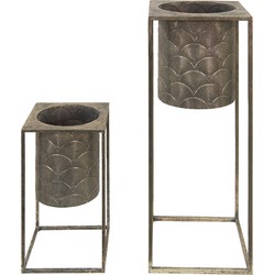 Clayre & Eef Bloempotten Binnen set v 2 25*25*62 cm / 20*20*34 cm Goudkleurig Ijzer Plantenpot