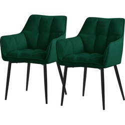 Set van 2 eetkamerstoelen in donkergroene badstof met dik gestoffeerde zitting ML design