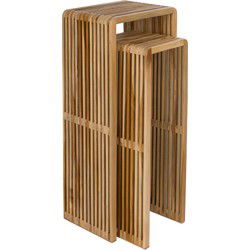 Housecraft Living Djia Plantenstandaard/ Plantenzuil binnen Teak Hout - Set van 2