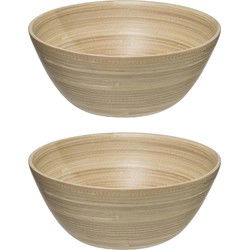 2x secret de gourmet slakom/serveer schaaltjes - bamboe - beige- d25 cm - Saladeschalen