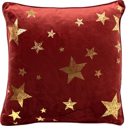 Geen merk STARS - Sierkussen 45x45 cm - velvet met gouden sterren - Biking red - rood - Dutch Decor kerst collectie