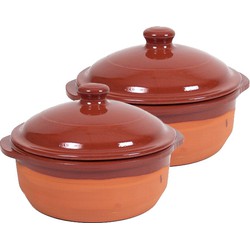 6x Terracotta braadpannen/ovenschalen klein met deksel 20 cm - Braadpannen