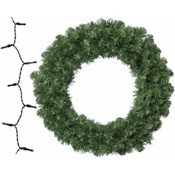 Groene kerstkrans/dennenkrans/deurkrans 50 cm inclusief warm witte verlichting - Kerstkransen