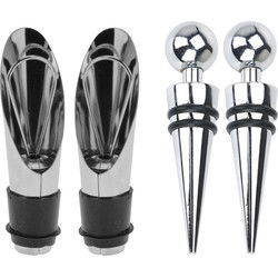 Excellent Houseware set 4x wijnflessen schenktuiten/afsluitdoppen RVS - Wijnafsluiters