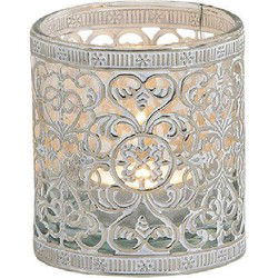 Bellatio decorations Kaarshouder - zilver - antiek look - 8x8 cm - Waxinelichtjeshouders