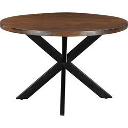 Livingfurn - Eetkamertafel Jesper Round Brown 120cm - Mangohout / Gecoat Staal