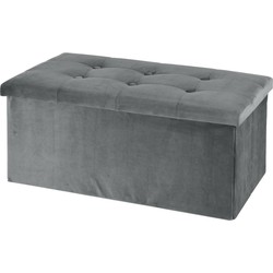 H&S Collection Poef/hocker/voetenbankje - opbergbox - lichtgrijs - polyester - 76 x 40 x 38 cm - Poefs