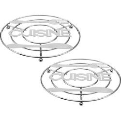 2x Stuks ronde pannen onderzetter zilver Cuisine 20 cm van verchroomd metaal - Panonderzetters