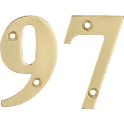 AMIG Huisnummer 97 - massief messing - 10cm - incl. bijpassende schroeven - gepolijst - goudkleur - Huisnummers