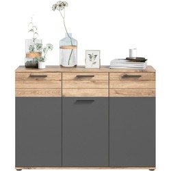 1-lades en 3-deurs dressoir in antracietgrijs en nox eik L120 cm - MASON