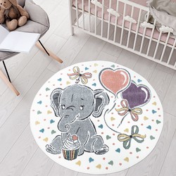 Tapijtenloods Vloerkleed Baby Olifant Rond Laagpolig Anime Kids Creme- 160 CM ROND