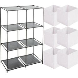 5Five Kastmandjes/opberg mandjes - wit - 6x stuks van 29 Liter - Rekje is 68 x 98 cm - Opbergmanden