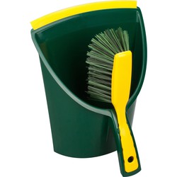 Brumag Stoffer en blik - voor buiten - 32 x 28 cm - groen/geel - kunststof - tuingereedschap - Stoffer en blik