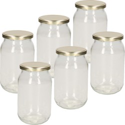 Luchtdichte weckpot transparant glas - 10x stuks - 900 ml - goud - Weckpotten