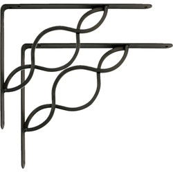 AMIG Plankdrager/steun/beugel Decoratief - 2x - metaal - zwart - H150 x B125 mm - Tot 195 kg - Plankdragers