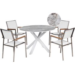 Beliani MALETTO/GROSSETO - Tuintafelset-Wit-Aluminium, Polyester