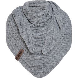 Knit Factory Sally Gebreide Omslagdoek - Driehoek Sjaal Dames - Licht Grijs - 220x85 cm - Grof gebreid