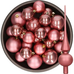 Kerstversiering kunststof kerstballen met piek oud roze 6-8-10 cm pakket van 45x stuks - Kerstbal