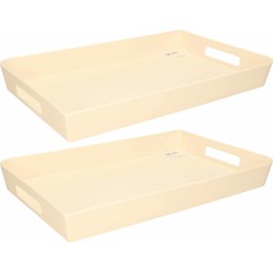 2x stuks dienbladen/serveerbladen rechthoekig 45 x 30 cm creme wit met handvaten - Dienbladen