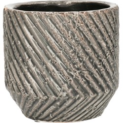 Mega Collections Plantenpot - keramiek - donker/grijs - relief - D13.5 x H12.5 cm - Plantenpotten