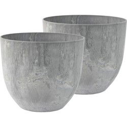 Ter Steege Plantenpot - 2x - betongrijs - kunststof - 33 x 29 cm - Plantenpotten