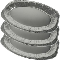 Aluminium BBQ/verjaardag/hapjes serveerschalen - zilver - 3x stuks - 43 x 28 cm - wegwerp - Snack en tapasschalen