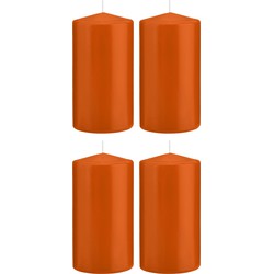 4x Kaarsen oranje 8 x 15 cm 69 branduren sfeerkaarsen - Stompkaarsen