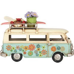 Clayre & Eef Decoratie Beeld Camper Blauw Beige Metaal