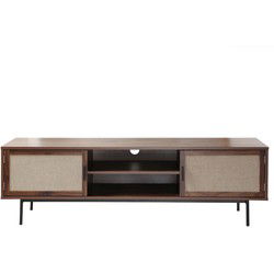 TV-meubel in walnootdecor met fronten van echt stof L140 cm - JETSON