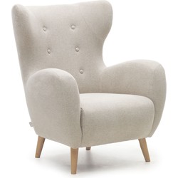 Kave Home - Patio beige chenille fauteuil met massief beukenhouten poten