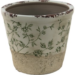 Clayre & Eef Bloempot  Ø 16x16 cm Groen Wit Keramiek Rond Bladeren Bloempot binnen