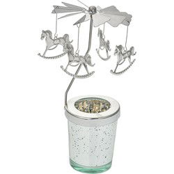 Clayre & Eef Waxinelichthouder Ø 8x17 cm Zilverkleurig Glas Metaal Hobbelpaard