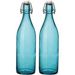 Set van 2x stuks turqouise weckflessen/waterflessen met beugeldop 1 liter - Drinkflessen