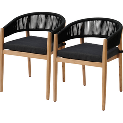 HESPERIDE HIXA Tuinstoelen - Eetkamerstoelen - voor buiten - set van 2 - Eetstoelen - Tuinmeubelen - Terrasstoelen - Acacia Hout - Zwart - TEVIO