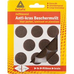 Deltafix Anti-krasvilt - 8x - bruin - 28 mm - rond - zelfklevend - meubel beschermvilt - Meubelviltjes