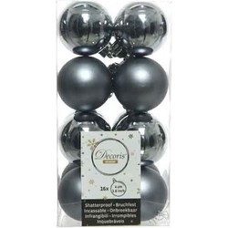 Decoris kleine kerstballen - 16x st - grijs/blauw - 4 cm - kunststof - Kerstbal