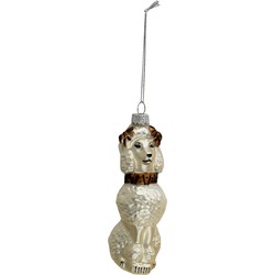 Clayre & Eef Kersthanger Hond 14 cm Wit Glas Kerstbal