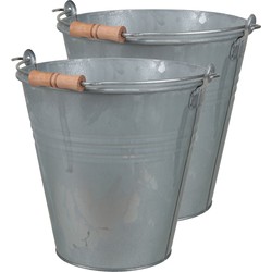 2x Stuks Emmer/plantenpot 7,5 liter - D27 x H27 cm - zink - met handvat - IJzeren emmer / teil