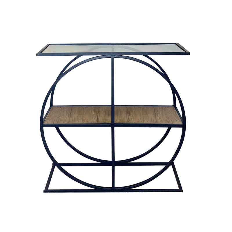 Console met rookglazen blad en ronde metalen poot L80 cm - CLOUDY - 