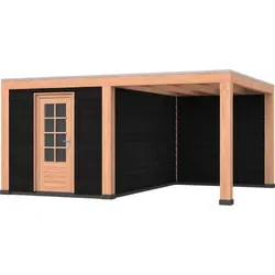 Douglas overkapping, 500 x 400, met zwarte schuur en achterwand, Westwood Modern