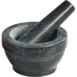 Granieten Vijzel Ø 16 cm met Stamper van Graniet | Fijnstampen en vermalen van Kruiden of  maken van Dressings | Materiaal: Graniet | Afm. 16 x 16 x 8,5 Cm.