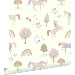 ESTAhome behang unicorns beige en zacht roze - 0.53 x 10.05 m - 139503