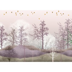 Sanders & Sanders fotobehang bosrijk landschap paars, beige en wit - 3,6 x 2,7 m - 600976