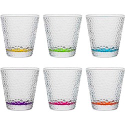 Vivalto Waterglazen/drinkglazen Colorama - 6x - transparant kleurenmix - 310 ml - 9 cm - Drinkglazen