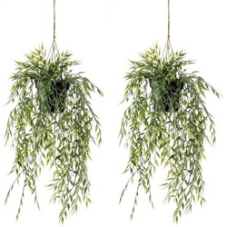 2x Groene bamboe kunstplanten 50 cm met hangpot - Kunstplanten