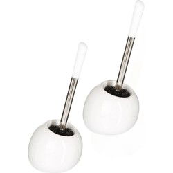5five Toiletborstel met houder - 2x - glans wit - keramiek - 36 cm - Toiletborstels